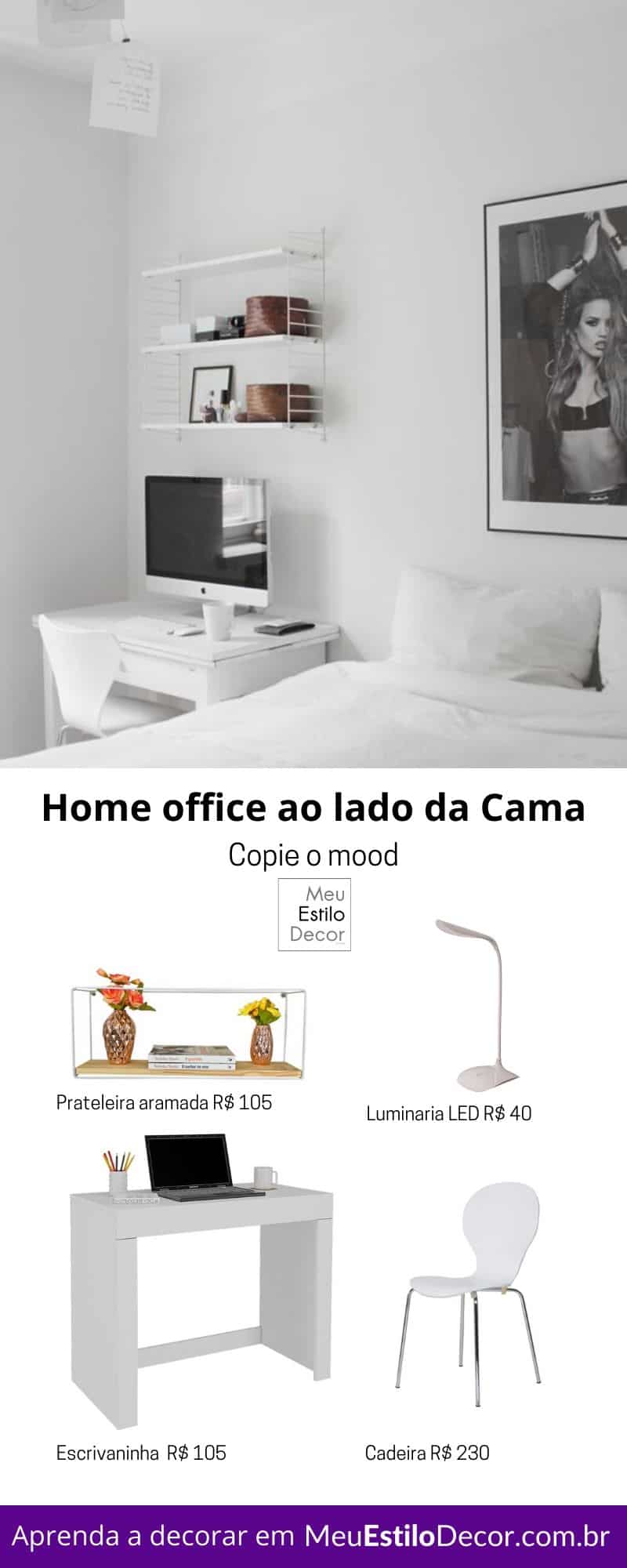 home office pequeno ao lado da cama