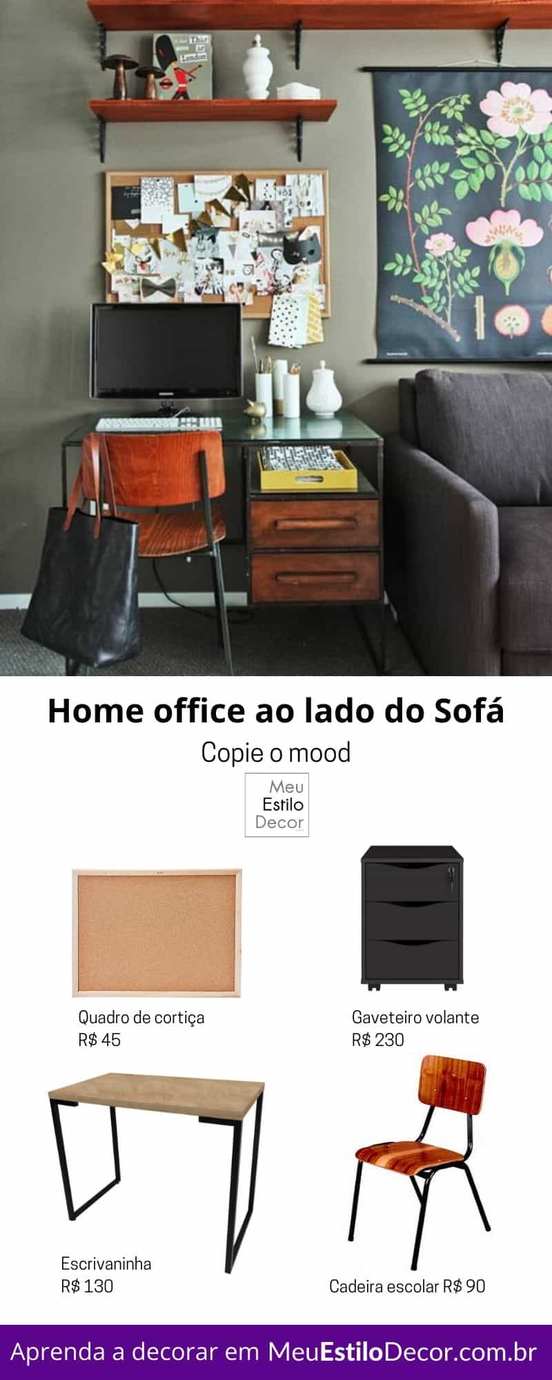 home office pequeno ao lado do sofá