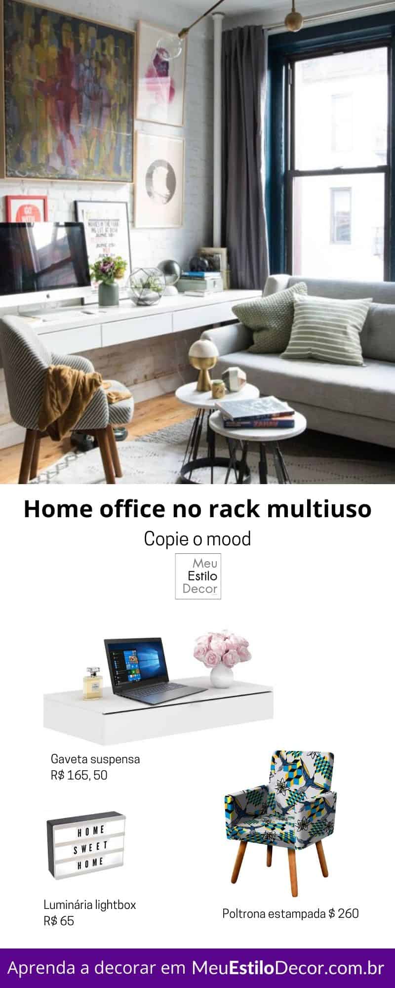 home office pequeno no rack